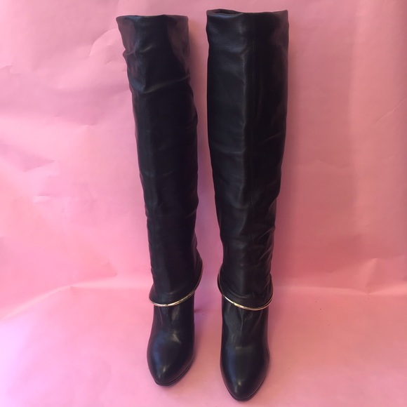 Black Sergio Rossi pull on leather boots in box
